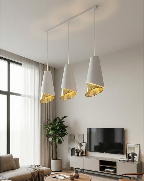 Lustră suspendată pe cablu MODA, 3x E27/15W/230V, alb/auriu