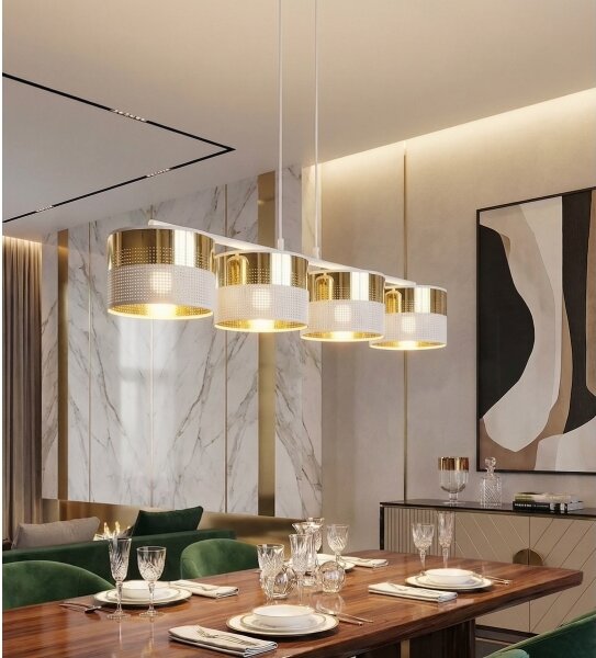 Lustră suspendată pe cablu LUX, 4x E27, 15W, 230V, alb/auriu