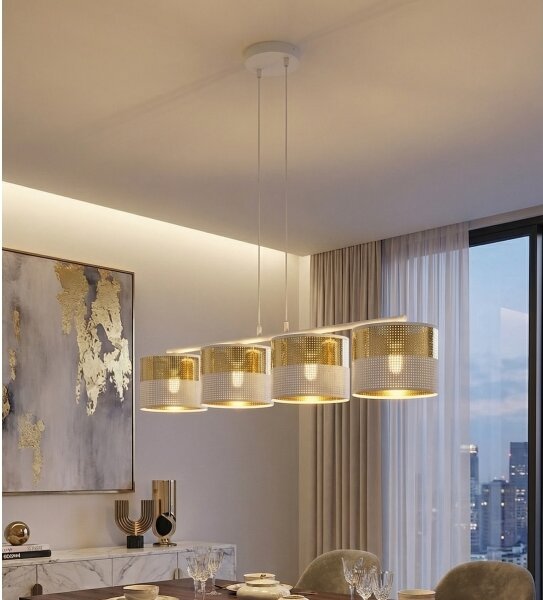 Lustră suspendată pe cablu LUX, 4x E27, 15W, 230V, alb/auriu