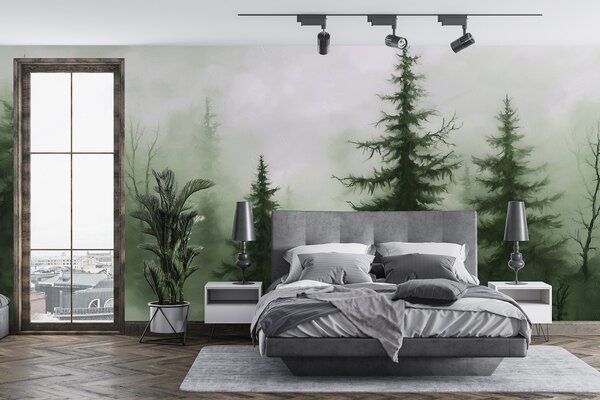 Tapet Pădure verde închis, pictură în ulei, lovituri de perie, natură, Fototapet Natură, w02153v1 : Uwalls.ro