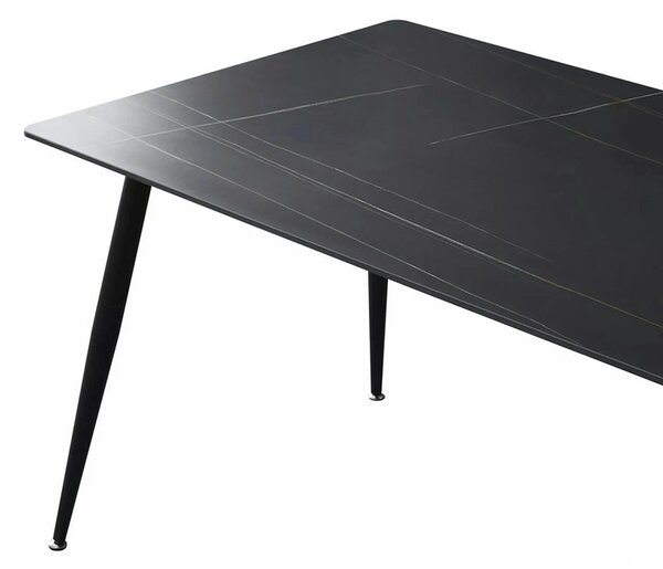 Masa RION, negru cu efect de marmura, ceramica/metal, 160x90x76 cm