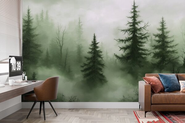 Tapet Pădure verde închis, pictură în ulei, lovituri de perie, natură, Fototapet Natură, w02153v1 : Uwalls.ro