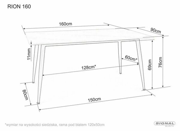 Masa RION, negru cu efect de marmura, ceramica/metal, 160x90x76 cm