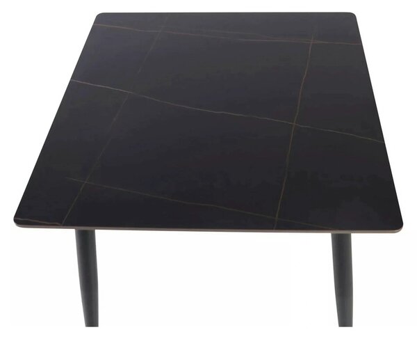 Masa RION, negru cu efect de marmura, ceramica/metal, 160x90x76 cm