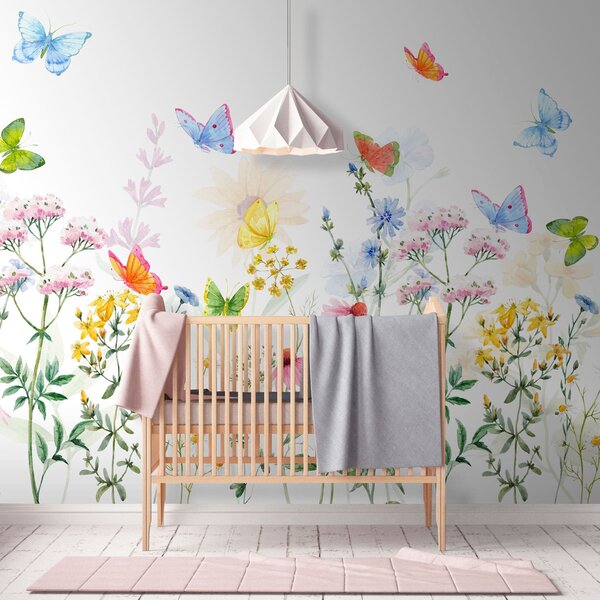 Tapet Flori și plante colorate și fluturi, Fototapet Flori, Fototapet Flori Mari, w02238 : Uwalls.ro