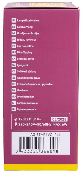 Aigostar - Ghirlandă LED de exterior pentru Crăciun, 120 LED, 6 W, 230 V, 8 moduri, 3 x 0,6 m, IP44, alb cald DO