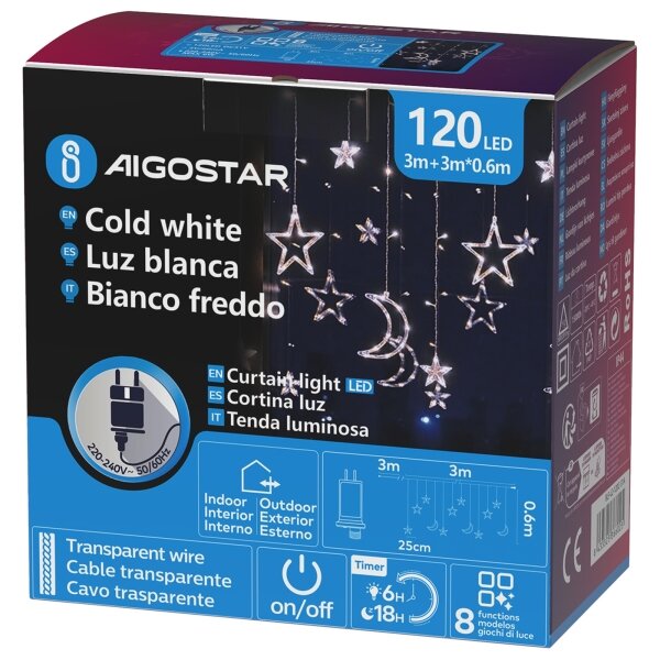 Aigostar - Ghirlandă LED de Crăciun pentru exterior 120xLED/6W/230V/8 funcții 3x0,6m IP44 alb rece DO