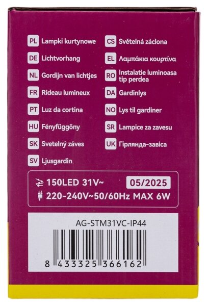 Aigostar - Ghirlandă LED de Crăciun pentru exterior 150xLED/6W/230V/8 funcții 1,5x1m IP44 alb cald + telecomandă