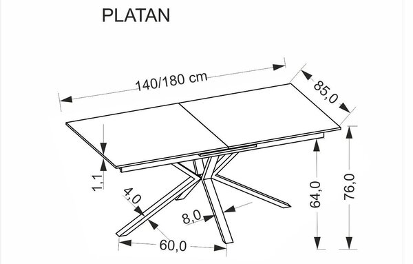 Masa extensibila PLATAN, alb cu efect de marmura/negru, piatra sinteri