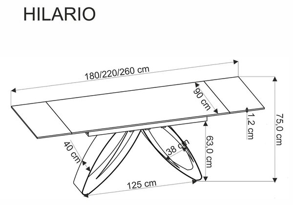 Masa extensibila HILARIO, travertin/casmir, piatra sinterizata/metal