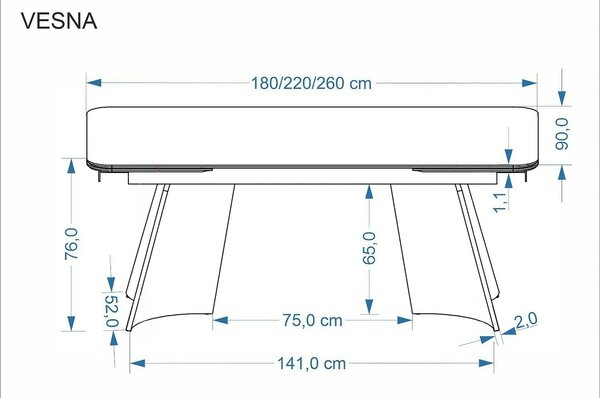 Masa extensibila VESNA, bej/maro, ceramica/sticla/metal/lemn, 180/260x