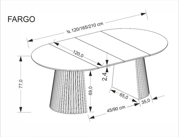 Masa extensibila FARGO, nuc, 120/210x120x77 cm