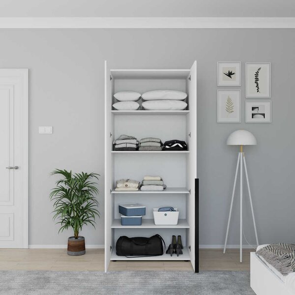 Dulap Haine Adore Oryana cu 2 usi si 5 rafturi, Alb - Nuc, 90x210x62 cm