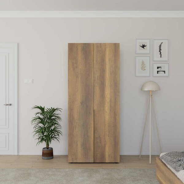 Dulap Haine Adore Oryana cu 2 usi si 5 rafturi, Alb - Nuc, 90x210x62 cm