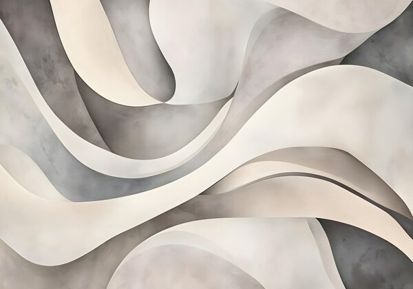 Tapet Forme și forme curbate în alb, bej și gri, creând o imprimare abstractă texturală modernă minimalistă , Fototapet Designer, w08439 : Uwalls.ro