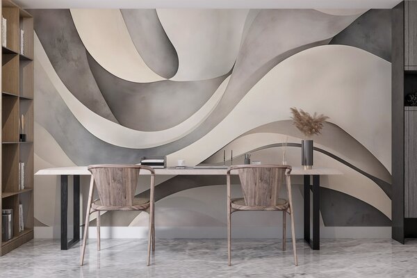 Tapet Forme și forme curbate în alb, bej și gri, creând o imprimare abstractă texturală modernă minimalistă , Fototapet Designer, w08439 : Uwalls.ro