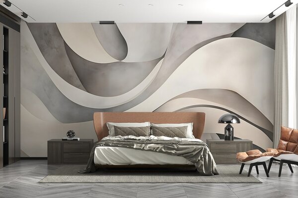 Tapet Forme și forme curbate în alb, bej și gri, creând o imprimare abstractă texturală modernă minimalistă , Fototapet Designer, w08439 : Uwalls.ro