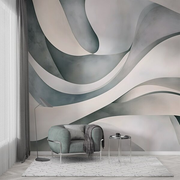 Tapet Forme și forme curbate albe, albastre și gri, creând o imprimare abstractă texturală modernă minimalistă , Fototapet 3D, w08439v1 : Uwalls.ro