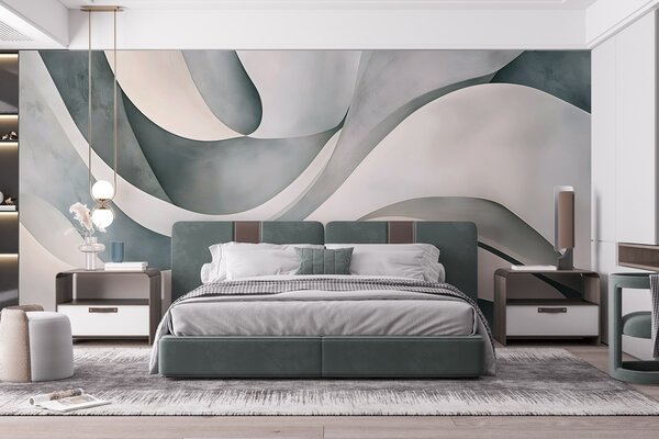 Tapet Forme și forme curbate albe, albastre și gri, creând o imprimare abstractă texturală modernă minimalistă , Fototapet 3D, w08439v1 : Uwalls.ro