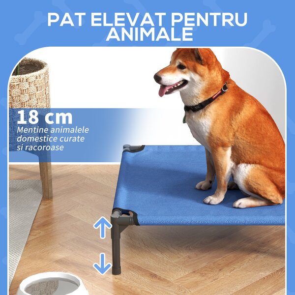 PawHut Pat Ridicat pentru Câini și Pisici cu Cadru Metalic, 76x61x18 cm, Albastru | Aosom Romania