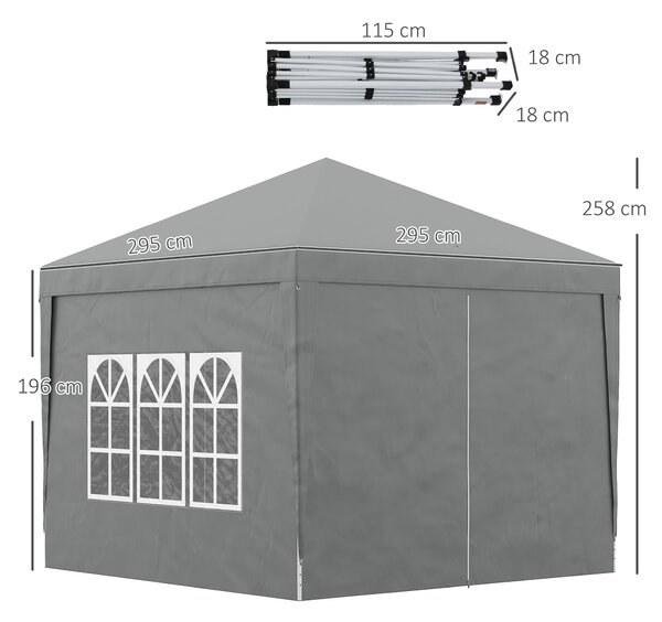 Outsunny Foișor de Grădină Impermeabil, cu Panouri Laterale Pliabile din Oțel și Acoperiș, 2,95x2,95x2,58 m, Verde | Aosom Romania