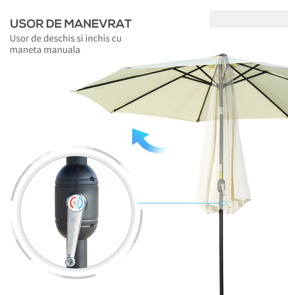 Outsunny Umbrelă de Grădină Înclinabilă, cu Manivelă și Tijă Demontabilă, din Metal și Poliester, Ø295x250 cm, Albastru | Aosom Romania