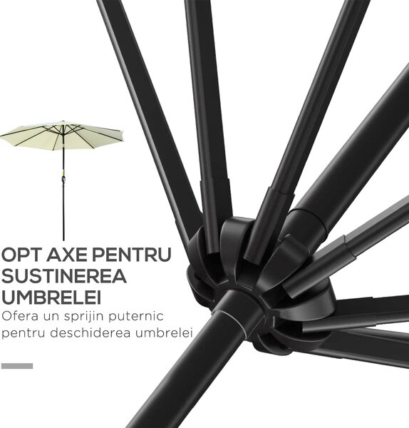 Outsunny Umbrelă de Grădină Înclinabilă, cu Manivelă și Tijă Demontabilă, din Metal și Poliester, Ø295x250 cm, Albastru | Aosom Romania