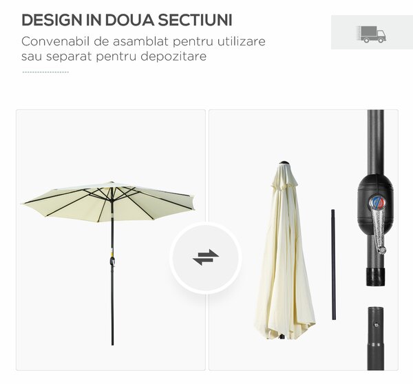 Outsunny Umbrelă de Grădină Înclinabilă, cu Manivelă și Tijă Demontabilă, din Metal și Poliester, Ø295x250 cm, Albastru | Aosom Romania