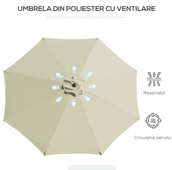 Outsunny Umbrelă de Grădină Înclinabilă, cu Manivelă și Tijă Demontabilă, din Metal și Poliester, Ø295x250 cm, Albastru | Aosom Romania