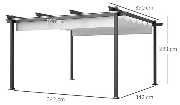 Outsunny Pergolă Retractabilă cu Structură din Aluminiu, Copertină de Soare pentru Grădină sau Terasă, 390x390x223 cm, Alb | Aosom Romania