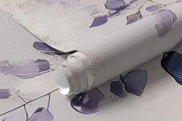 Tapet tapet texturat în culori moi, atenuate, cu flori și ramuri delicate de glicină, Fototapet Flori, w02451 : Uwalls.ro