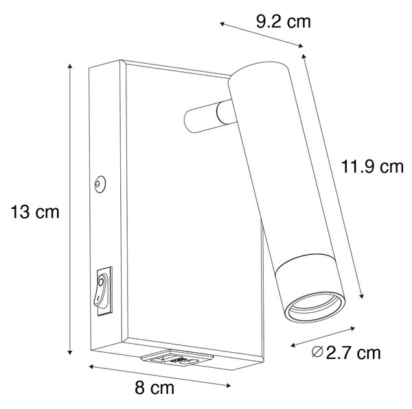 Lampa de perete moderna neagra cu USB reglabil - Croft