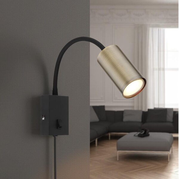 Lampă de perete flexibilă ROBBY 1xGU10/25W/230V neagră/alamă Globo 57911WM