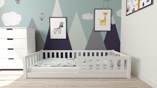 Pat Montessori pentru copii PINELO 90 x 200 cm, alb Saltele: Fara saltea, Somiera pat: Fara somiera