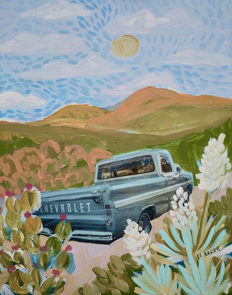 Ilustrație Chevrolet on the road, Eleanor Baker, (30 x 40 cm)