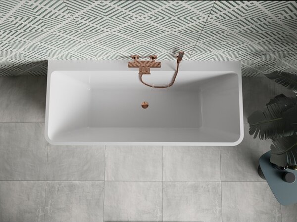 Mexen Volta, cada de baie autoportanta montata pe perete 150 x 75 cm, alb-negru, preaplin auriu roz, 51131507575-60