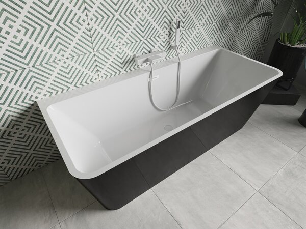 Mexen Volta, cada de baie autoportanta montata pe perete 150 x 75 cm, alb-negru, alb preaplin, 51131507575-20