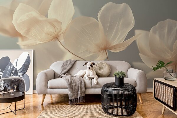 Tapet Petale de lotus, o compoziție delicată cu un fundal gri, Fototapet Flori, w08500v2 : Uwalls.ro