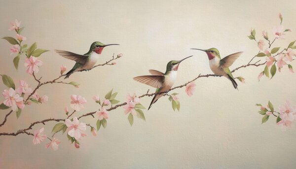 Tapet Trei colibri, Fototapet Animale, Fototapet Păsări, w08515 : Uwalls.ro