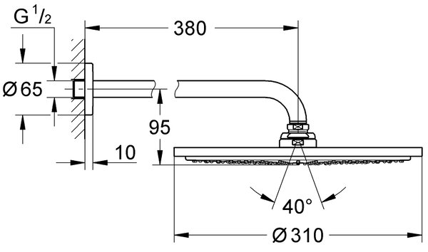 Grohe Rainshower cap de duș cu braț 31x31 cm rotund Hard Graphite 26066A00