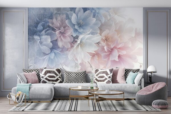 Tapet Aranjament floral textural moale, în culori pastelate, cu flori mari, delicate, în, Fototapet pădure, Fototapet copaci, w08535 : Uwalls.ro