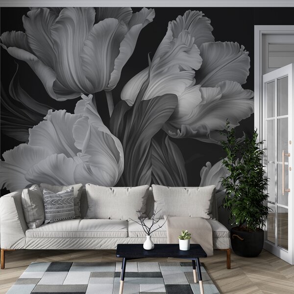 Tapet Lalele albe și negre în stil fotorealistic, Fototapet Flori, w02557 : Uwalls.ro
