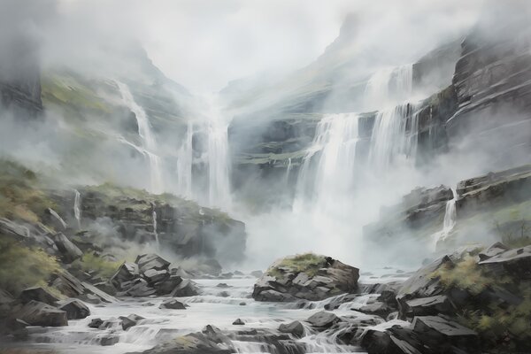 Tapet Cascada în ceață, Fototapet Natură, w08572 : Uwalls.ro