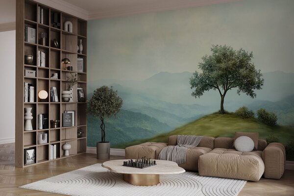 Tapet panorama cu un copac pe un deal, Fototapet Natură, w02683 : Uwalls.ro