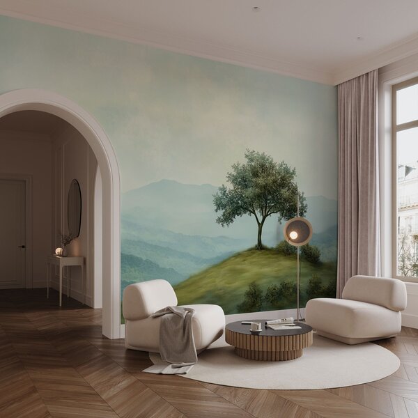 Tapet panorama cu un copac pe un deal, Fototapet Natură, w02683 : Uwalls.ro