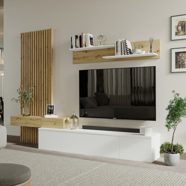 KONDELA Ansamblu living, alb / stejar Artisan, REBEKA PLUS
