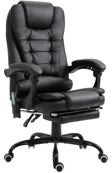 Fotoliu de birou cu masaj cu 7 puncte de vibrație, ergonomic cu suport pentru picioare și spătar înclinat la 155°, negru Vinsetto | Aosom Romania