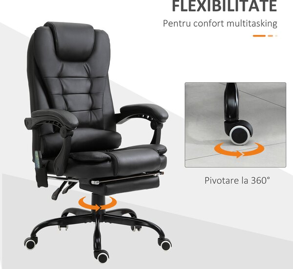 Fotoliu de birou cu masaj cu 7 puncte de vibrație, ergonomic cu suport pentru picioare și spătar înclinat la 155°, negru Vinsetto | Aosom Romania