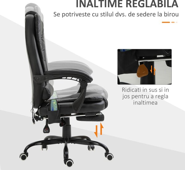 Fotoliu de birou cu masaj cu 7 puncte de vibrație, ergonomic cu suport pentru picioare și spătar înclinat la 155°, negru Vinsetto | Aosom Romania