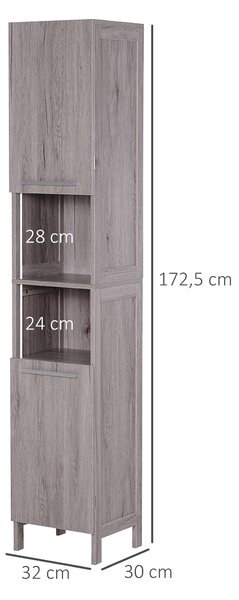 Kleankin Coloană Baie 2 Dulapuri 2 Rafturi Deschise MDF Suprafață Netedă 30x32x172.5cm Culoare Lemn | Aosom Romania